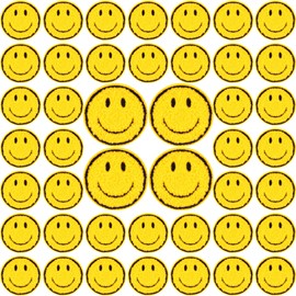 60 Pcs Smile Face Patch Happy Yellow Face Sew on Iron on Patch Embroidered DIY Craft Applique Patch Vintage Round Size 2.24'' for Clothes Dress Hat Jeans Jacket Bag Sewing (Yellow)