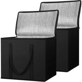 Bolsa Térmica Isotérmica, 2PCS Bolsa Nevera Porta Alimentos, 16''x9''x13'' Plegable para Coche, Barbacoa, Camping, Picnic y Compras, Color Negro, Capacidad 35 litros