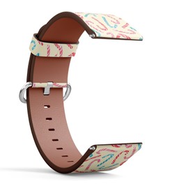 Compatible with Garmin Forerunner 165/165 Music, Forerunner 35/45 / 45S, 20mm, Replacement Leather Watch Band (Christmas Candy Canes Red Pink) Smartwatch Strap Bracelet