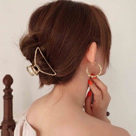 Dervivea Metal Gold Hair Claw Hair Clip Hollow Geometric Hair Clip Barrette Thick Ponytail Hair Clip Claw Large Triangle Hair Jaw Claw Clip Decorative Hair Accessories for Women