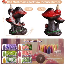 Mushroom Backflow Incense Holder – Ceramic Incense Cone Holder with 60 Backflow Incense Cones | Waterfall Incense Burner & Waterfall Fountain | Unique Smoke Cascade Effect for Relaxation & Meditation