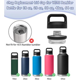 Bottle Chug Cap for YETI Rambler, Top Replacement Lid Fits 18 26 36 46 64 OZ YETI Rambler Bottles, Dishwasher Safe