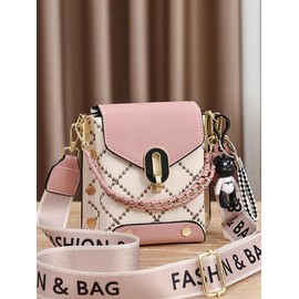 Fashionable Geometric Pattern Pu Leather Crossbody Bag As Gifts, 2025 New Versatile Shoulder Bags 2025 for Women, Trendy All-match Bag Charm Chain Flap Affordable Luxury Bag:_Dark Green_one-size