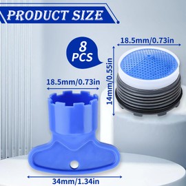 8 Piece Faucet Strainer Set, Jet Regulator M18.5, Faucet Aerator with 2 Mixing Nozzle Keys, Aerators for Faucets, Plastic Strainer Insert for Kitchen and Bathroom