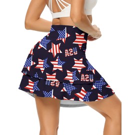 WOWENY Women's Athletic Pleated Tennis Skirt Ladies Active Layered Skort with Pocket Running Golf Skirt with Ruffle for Workout Sports Pickleball(2-Layer USA Flag,S)