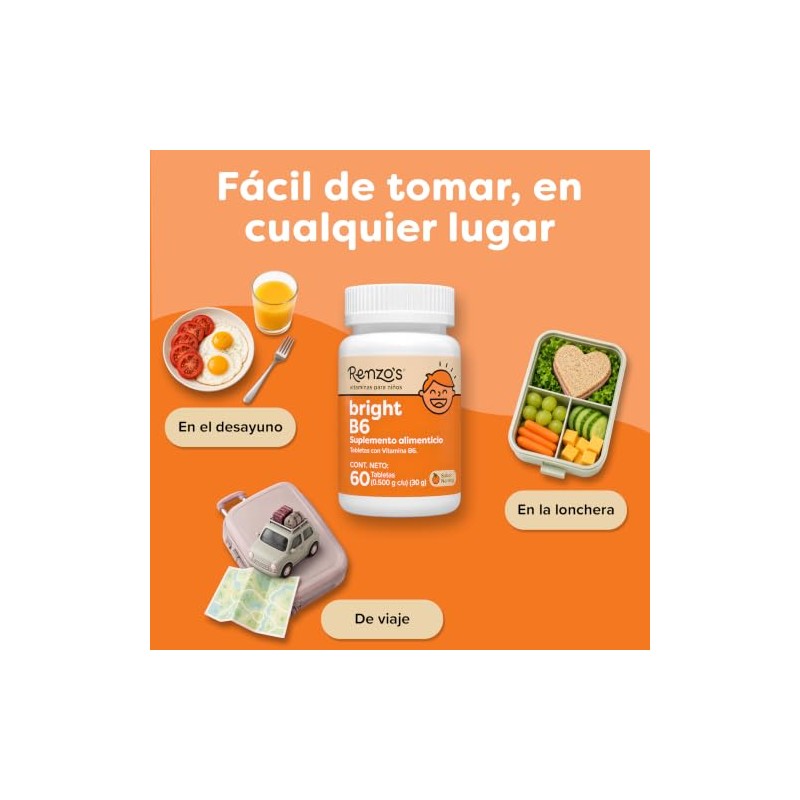 Renzo's Bright B6 | Vitaminas B6 para Niños | 60