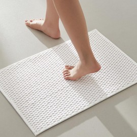 Small Bathroom Rugs Non Slip Washable Bath Rugs Super Absorbent Chenille Bathroom Rug for Bathroom Thin Bath Mats for Bathroom Mat Quick Dry Bath Mat Low Pile Bathroom Rug, White 16"x24"