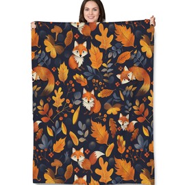 Turamurra Autumn Fox Blanket Gifts - Fall Leaves and Fox Cozy Fleece Throw Blankets - Perfect for Autumn Decor, Nature Lovers, and Cozy Nights - 50x60 Inches