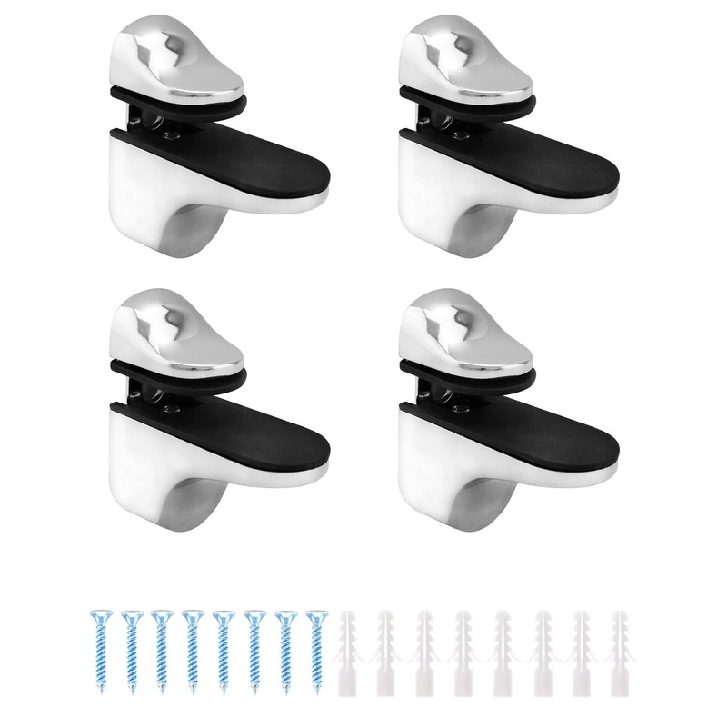 QWORK® 4 Pack Adjustable Glass Shelf Brackets, Wall Mounted Zinc