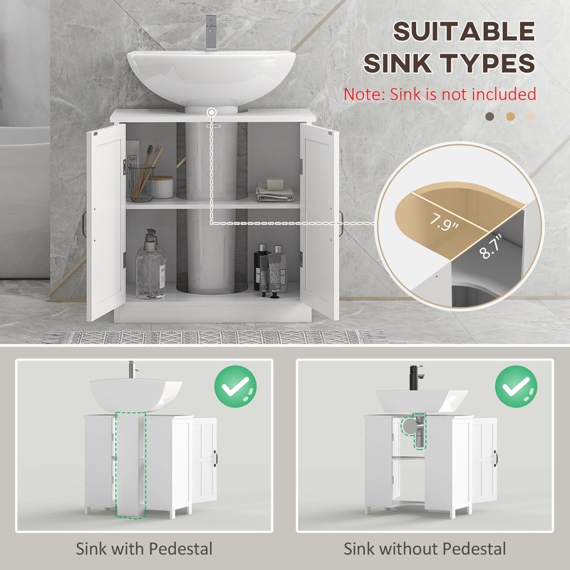 kleankin Pedestal Sink Storage Cabinet, Under Sink Cabinet with 2