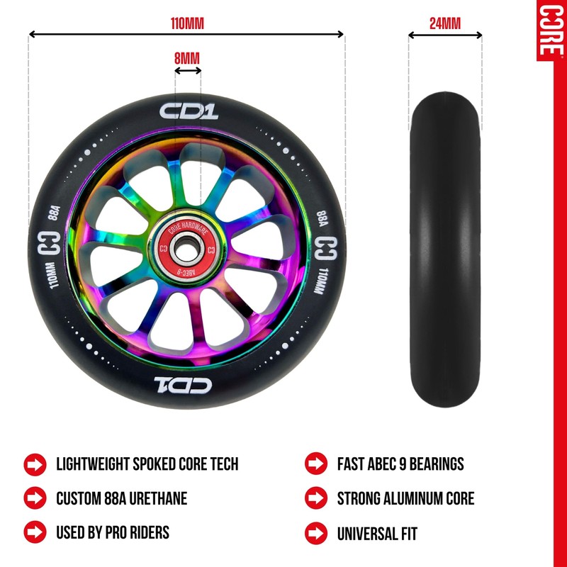 CORE CD1 Spoked Stunt Scooter Wheel 110mm ABEC 9 Bearings