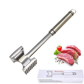 Fleymu Stainless Steel Meat Tenderiser 28 cm, Double-Sided Stainless Steel Meat Tenderiser Premium Cutlet Tenderiser Hammer for Kitchen, Dishwasher Safe, Steak Tenderiser, for Cutlets Chops, Steaks