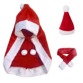 Christmas Scarf and Cloak with Hood for Small Dog Costume, Christmas Dog and Cat Clothes, Small Pet Christmas Suit for Santa Costumes, 3PCS