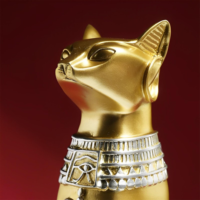Ni-JASW 12 inch Tall Gold Egyptian Cat Goddess Bastet Statue,