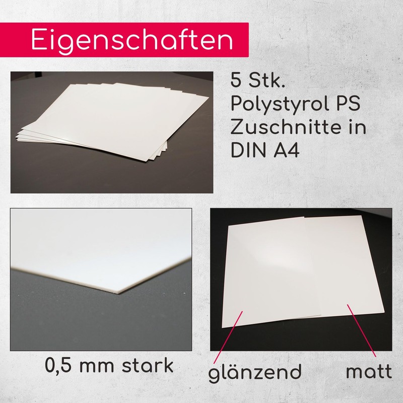 Set of 5 Polystyrene Panels White I DIN A4 Plastic