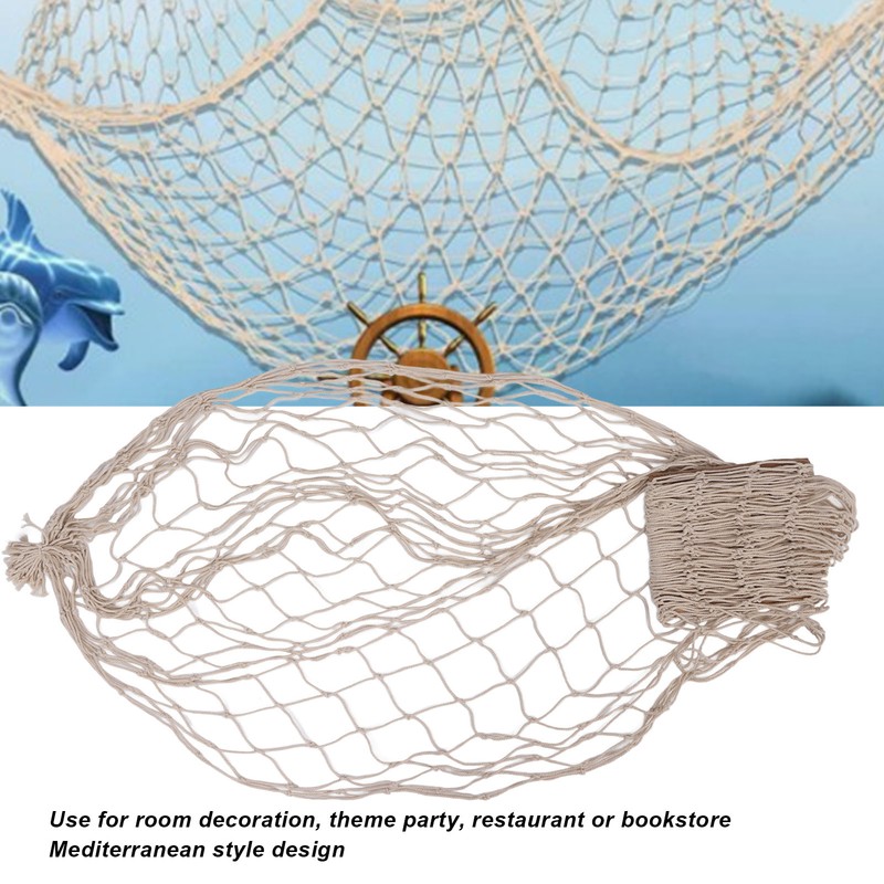 2pcs Fish Net Decoration Cotton Soft Comfortable Mediterranean Style Beige