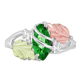 Marquise Synthetic Emerald May Birthstone Wrap Ring, Sterling Silver, 12k Green and Rose Black Hills Gold Size 8