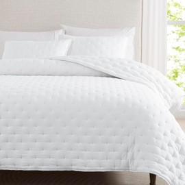 WDCOZY White Cloud California Cal King Size Quilt Bedding Sets with Pillow Shams, Oversized Puffy Cozy Lightweight Bedspread Coverlet, Soft Cute Bed Cover for All Season - 3 Pieces