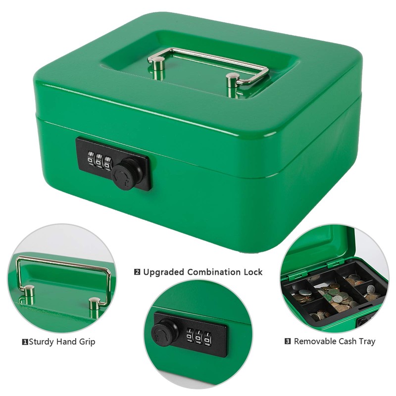 xydled Cash Box with Money Tray,Locking Cash Box with Combination