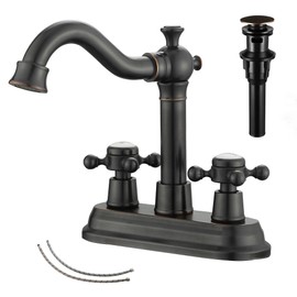 GGStudy Bathroom Faucet Oil Rubbed Bronze 2 Handles 4 Inches Centerset RV Vanity With Drain Assembly and Supply Hose