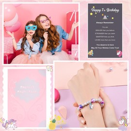 VGWON 7 Year Old Birthday Gift Ideas, 7th Happy Birthday Bracelet, Age 7 Unicorn Pearl Bracelet Gifts for Daughter Granddaughter Niece Blue