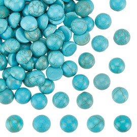 HOBBIESAY 100Pcs 6mm Synthetic Turquoise Gemstone Dark Cyan Flat Back Stones Cabochons No Hole Stones Cabochons Natural Gemstone DIY Gift Texture Cabochons for Beautiful Jewelry Craft Making