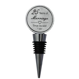 25th Anniversary Engraved Silver Leather Bottle Stopper, 25 Years Married (Since we Said I do)