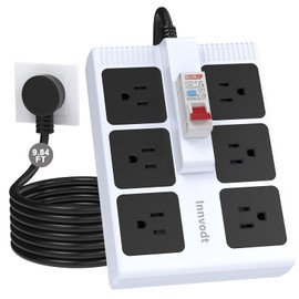 Innvodt GFCI Power Strip Surge Protected Extension Cord, 9.84 FT Heavy Duty Extension Cable with Leakage Protection 6 Gang 1875W Plug for Workshop Garage or Outdoor Projects in Dry