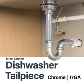 17GA Chrome Brass Dishwasher Tailpiece Branch 1-1/2" x 6" Direct Connect Dishwasher Branch Tailpiece 1/2" Dishwasher Drain Outlet
