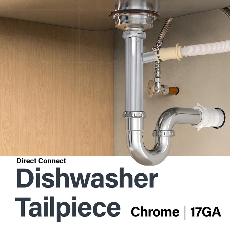 17GA Chrome Brass Dishwasher Tailpiece Branch 1-1/2" x 6" Direct