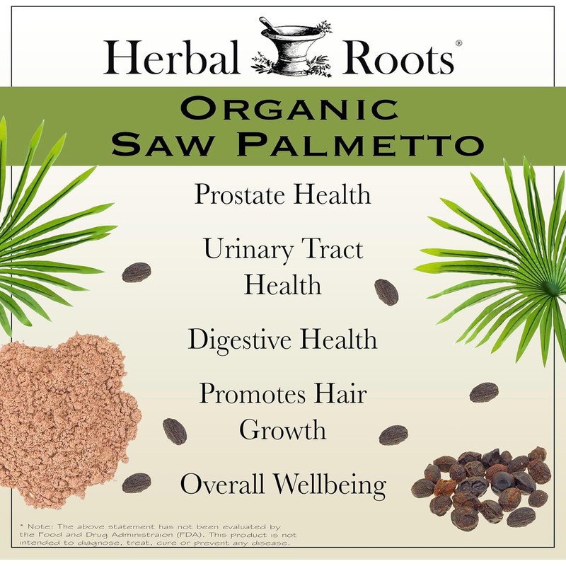 Herbal Roots Organic Saw Palmetto Capsules | 1,000mg per Serving