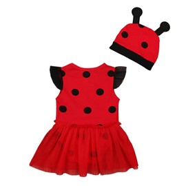 Lito Angels Ladybird Ladybug Costume Dress for Baby Girls, Bodysuit, Romper, Onesie, Fancy Dress with Hat, Size 18-24 Months 92