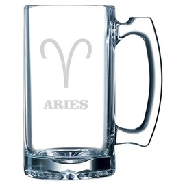 Zodiac Symbol Etched 25oz Sports Beer Mug Aries