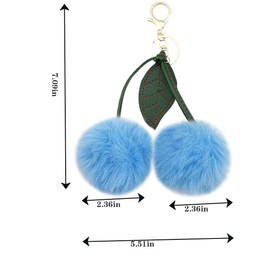 Xsclpomddy Cute Cherry Keyring Bag Charms Handbags Bag Pendant Cherry Pom Pom Keychain Accessories,light blue