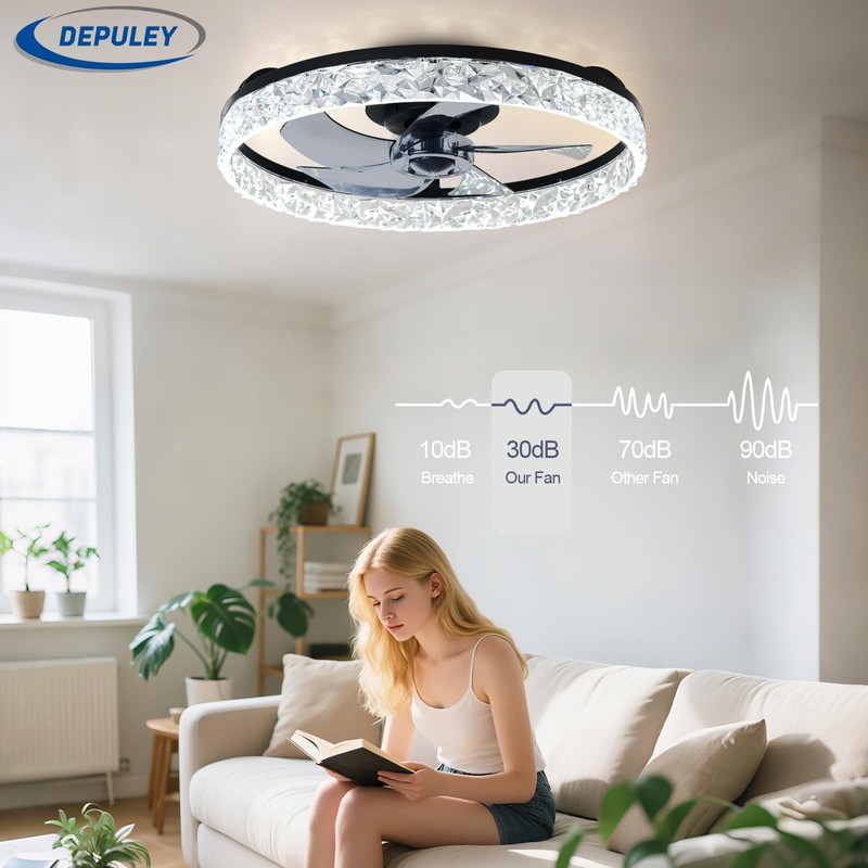 Depuley Modern Ceiling Fan with Light: 20-Inch Dimmable White Small