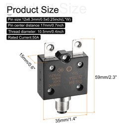 DMiotech 50A Thermal Circuit Breaker 125/250V AC 50V DC 50/60Hz 2.3x1.4x0.6 Push Button Manual Reset Overload Protector with Waterproof Button Cap for Overload Protection Application,2Pcs