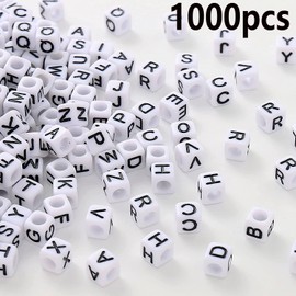 HERZWILD Letter Beads for Threading Approx. 1000 Pieces 6 x 6 mm Letter Beads Square Craft Beads Letters A-Z Beads for Jewellery Crafts (Black-White 6 x 6 mm)