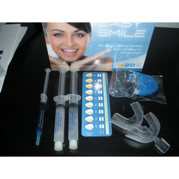 Easy Smile - Kit Tooth Whitening -Led Light + 20 Cc Peroxide Carbamide 35% + Remineralization Gel 3cc +2 Trays-Made in USA-