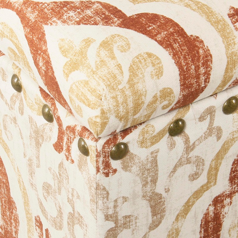 HomePop Large Storage Bench with Nailhead Trim -Orange and Cream