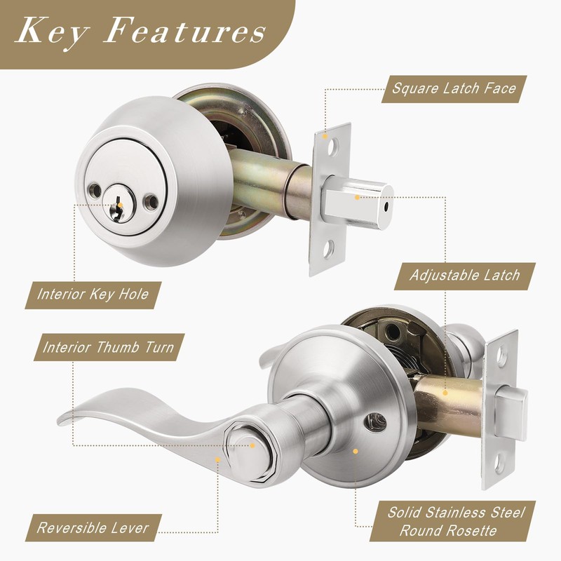 Brotima 3 Pack Exterior Door Lock Set,Double Cylinder Deadbolt with