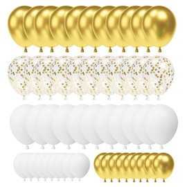 Pack of 70 Balloons Gold White Balloons Gold Metallic White Golden Metallic Balloons Latex Balloons White Gold Confetti for Birthday Wedding Baby Shower Balloons Garland Decoration