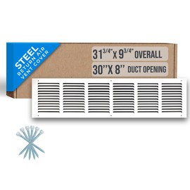 Fits 30x8 Duct Opening | Steel Return Air Grille by Handua | Vent Cover Grill for Sidewall and Ceiling | White | HVAC Cold Air Intake Grille | Outer Dimensions: 31.75"W X 9.75"