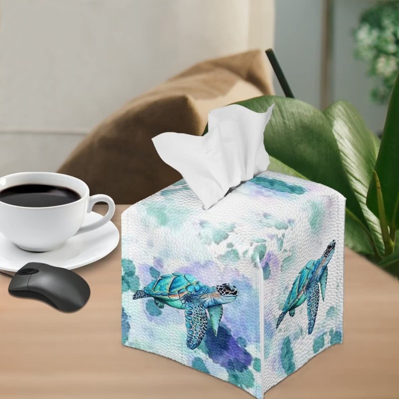 ZFRXIGN Hippie Sea Turtle Tissue Holder Square Tissue Box Cover