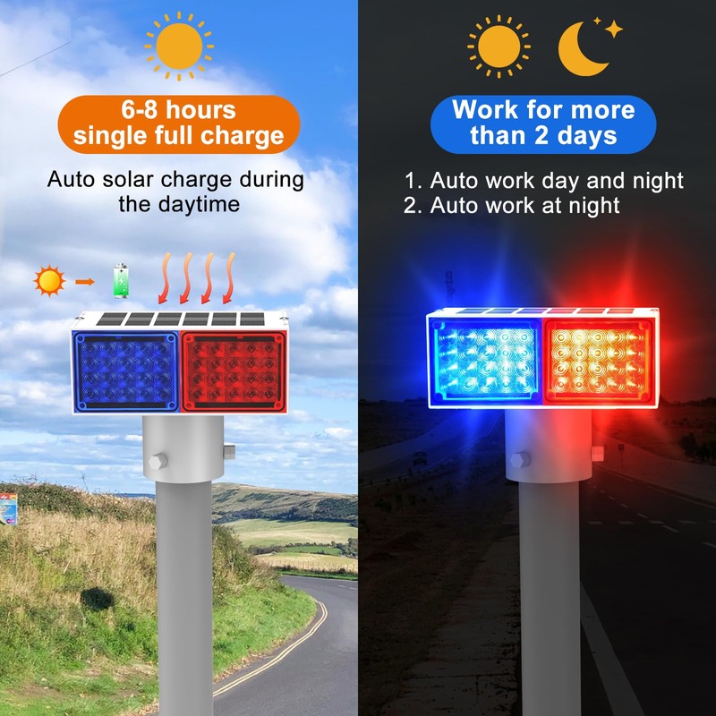 Aolyty Solar Strobe Light, Bright Red & Blue Light Flashing