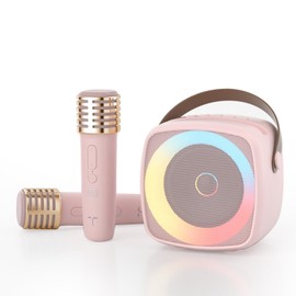 TANALAZ Karaoke Machine 2 Microphones for Home Party with Phone Holder, Wireless Portable Bluetooth Speaker with Dynamic Lights for Kids Adults Mini Voice Changer Mic Speaker Set for Boys Girls