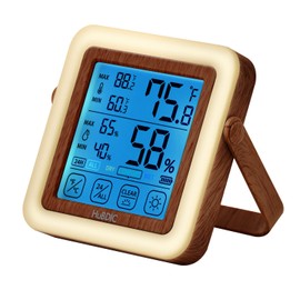 HuBDIC Digital Hygrometer Indoor Thermometer with Humidity Monitor, Room Temperature & Humidity Gauge for Home, Baby Room, Bedroom, Office, Greenhouse, Cellar, with Portable Night Light (Dark Wood)