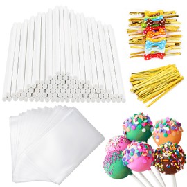 SOTMALTK SOTMALTK 320Pcs Cake Pop Sticks and Wrappers Kit, 6inch Lollipop Sticks with Cake Pop Bags and Metallic Twist Ties Bow, Perfect for Making Lollipops,Candies,Chocolates and Cookies - Great for Parties