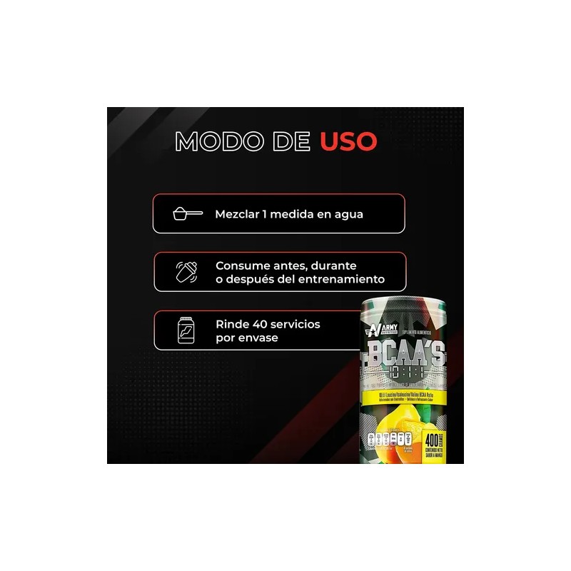 Aminoácidos BCAA 1011 Army Nutrition de Mango en Polvo 400