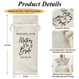 Wedding Wine Bag Pairs Well with Mother of The Bride Duties Wine Bag, Wine Bottle Gift Bags Wedding Gifts For Mom Mother-in-law, 1Pc Reusable Wine Gift Bags With Drawstrings, Wedding Party Favors -04