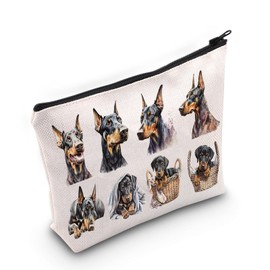 LEVLO Doberman Cosmetic Makeup Bag Doberman Lover Gift Doberman Puppy Mom Travel Pouch Bag Doberman Merch, Doberman, Cosmetic Bag